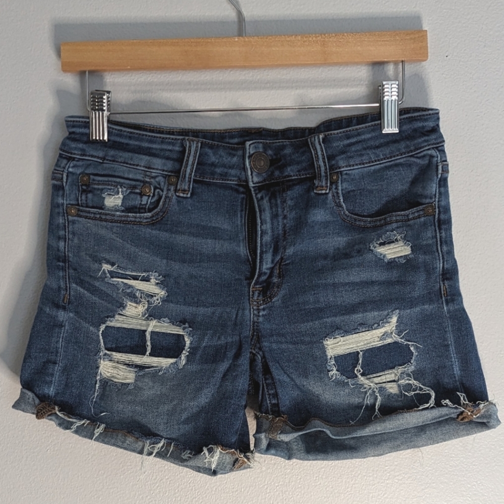 Ripped High Rise Denim Shorts